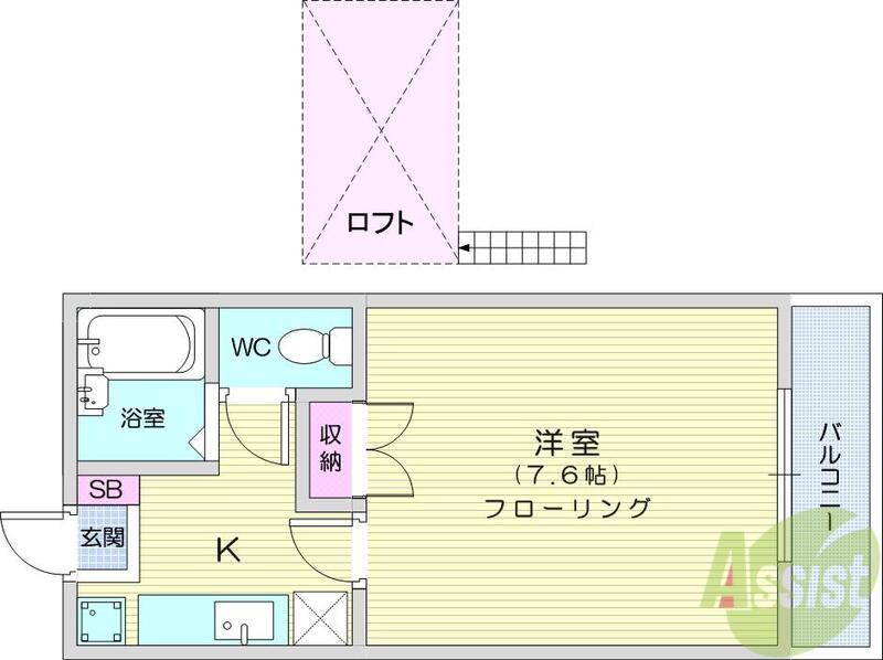 アビタシオン長町南(1K/1階)の間取り写真