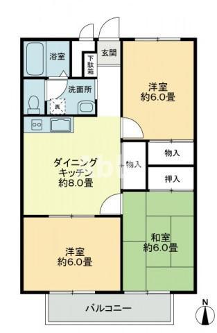 フォブール大高A棟(3DK/2階)の間取り写真