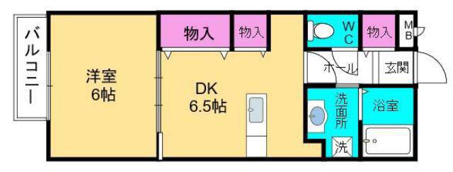 ウェルヴィラA棟(1DK/2階)の間取り写真
