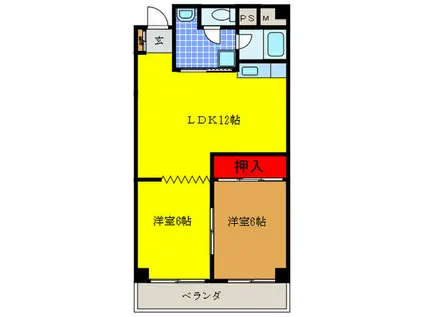 コンフォール見浪(2LDK/4階)の間取り写真