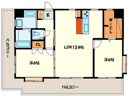 フォレスト薬院大通(2LDK/9階)の間取り写真
