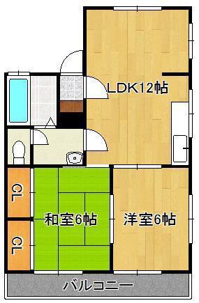 ルミエール伊左座B(2LDK/1階)の間取り写真