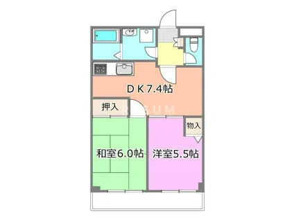 明生ビル(2DK/6階)の間取り写真