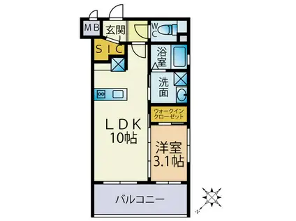ロクラス博多(1LDK/2階)の間取り写真