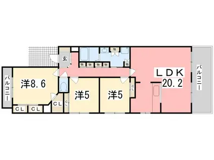 キャッスルコート飾磨(3LDK/7階)の間取り写真