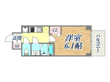 エステムコート神戸グランスタイル(1K/6階)の間取り写真