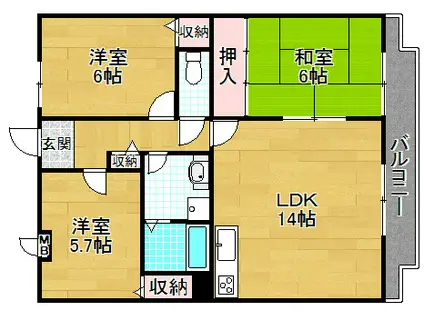 ハイツ昴3番館(3LDK/2階)の間取り写真