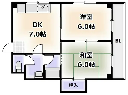 サンワード北田辺(2DK/4階)の間取り写真