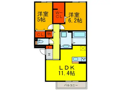 プロスペリテ(2LDK/2階)の間取り写真