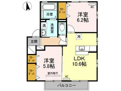 グランノーブルA(2LDK/2階)の間取り写真