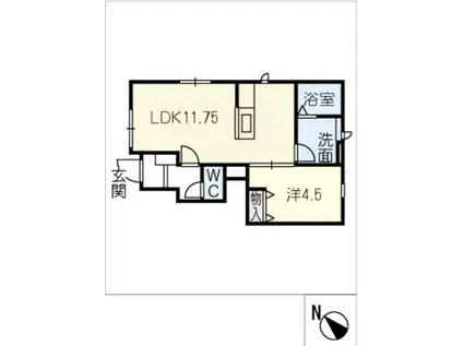 リーブルファイン鯏浦町(1LDK/1階)の間取り写真