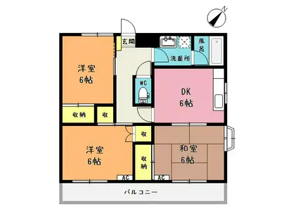 桶川イースト1(3DK/3階)の間取り写真