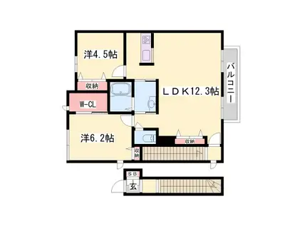 サンヴィラーチェ石町(2LDK/2階)の間取り写真