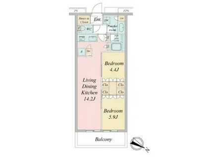 ブランシエスタ目黒中央町(2LDK/4階)の間取り写真
