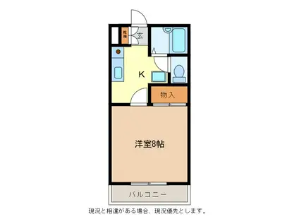 サンフラワーB(1K/1階)の間取り写真