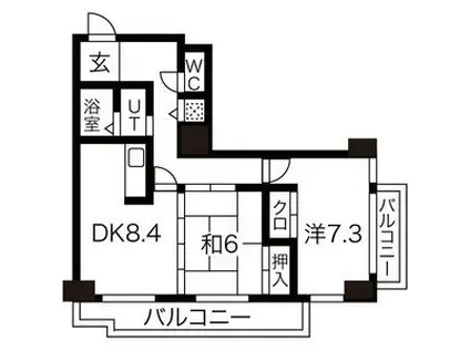 多賀城ロジュマンG棟(2DK/10階)の間取り写真