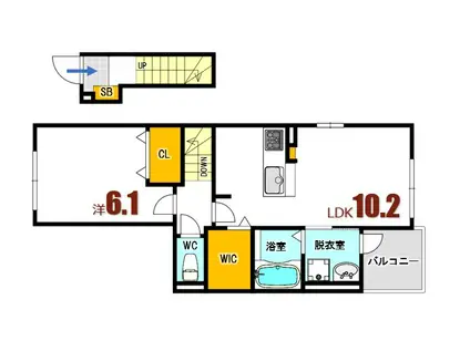 サンカルージ ウエスト(1LDK/2階)の間取り写真