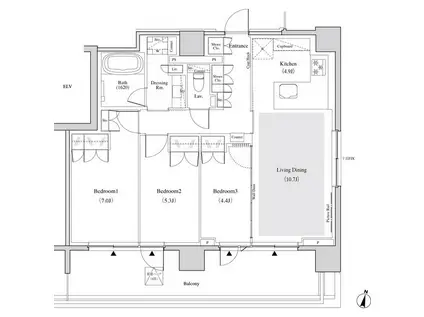 ザ・パークハビオ代々木(3LDK/8階)の間取り写真