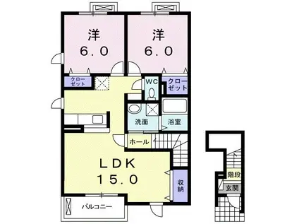 アクアコート南栗橋(2LDK/2階)の間取り写真