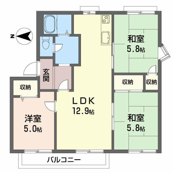 ハイツ高石(3LDK/2階)の間取り写真