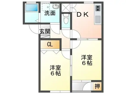 グランディール壱番館(2DK/1階)の間取り写真