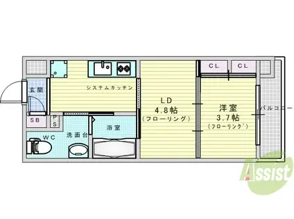 レクセラ西吹田(1DK/9階)の間取り写真