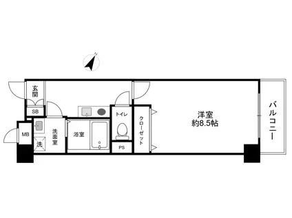 アポリア一王山(1K/6階)の間取り写真