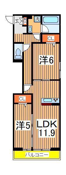 NOBLE FERRO C棟(2LDK/2階)の間取り写真
