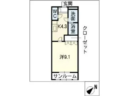 サン・フローラ 壱番館(1K/2階)の間取り写真