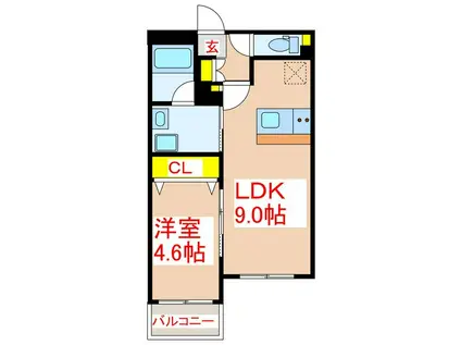 リテラス清水(1LDK/4階)の間取り写真