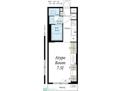 リブリ・FEEL-M湘南VII(1K/1階)の間取り写真