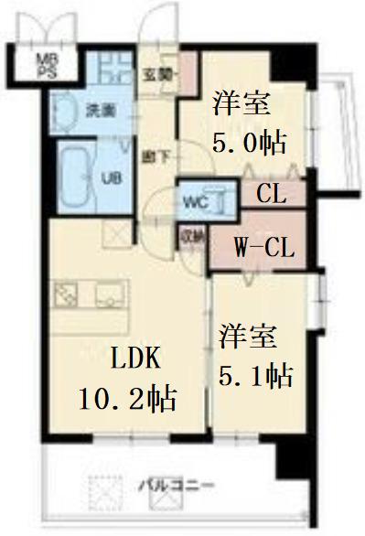 スプランディッド中之島ウエスト(2LDK/2階)の間取り写真
