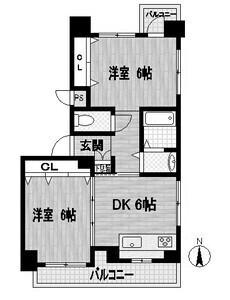 サンヴェール青谷(2DK/3階)の間取り写真
