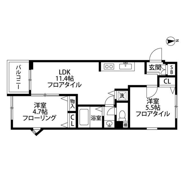 オーシャン本牧(2LDK/2階)の間取り写真
