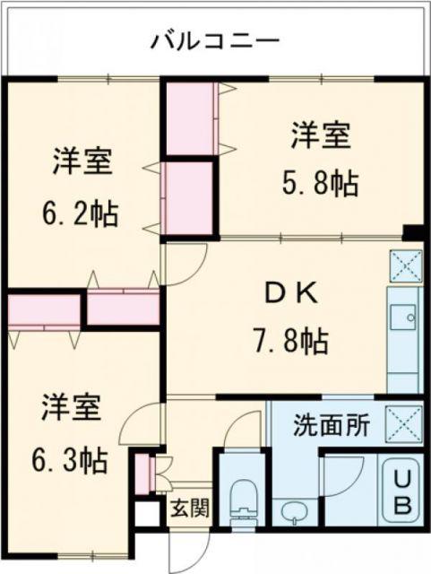 クレアージュ瀬戸越(3DK/8階)の間取り写真