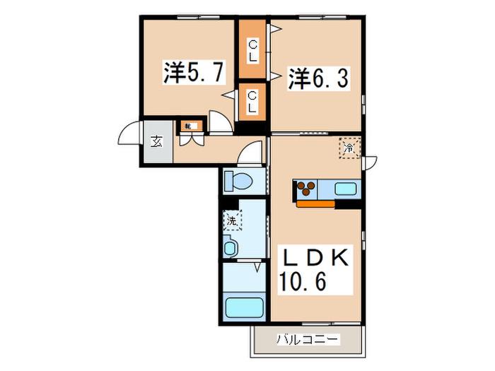 RIVER WIND II(2LDK/1階)の間取り写真