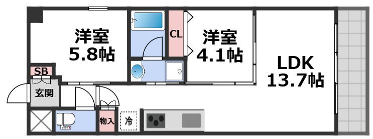 スプランディッド福島ウエスト(2LDK/7階)の間取り写真