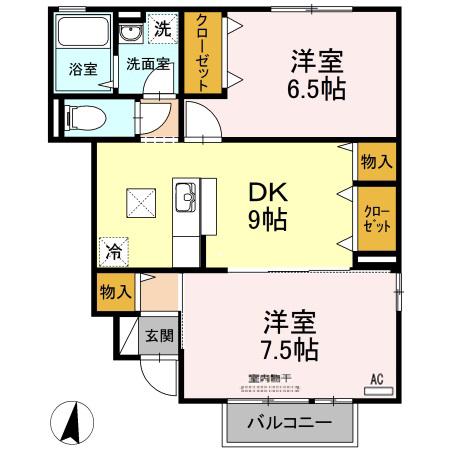 アンソレーヌC棟(2DK/1階)の間取り写真