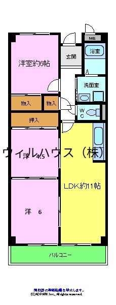 ブランミュール陶器(3LDK/4階)の間取り写真