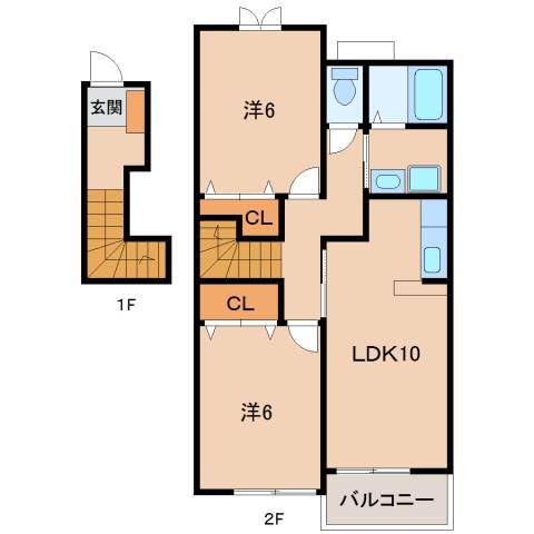 サニー・レジデンス橋本I(2LDK/2階)の間取り写真