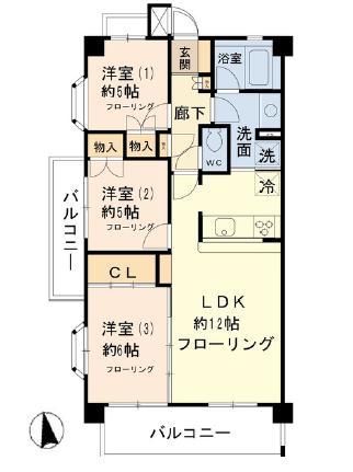 フローレル北烏山(3LDK/2階)の間取り写真