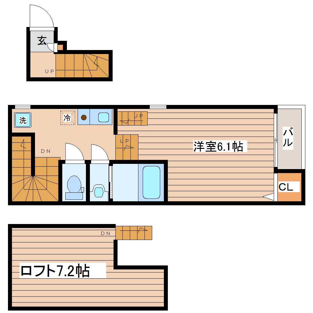 JR仙石線 小鶴新田駅 徒歩10分 2階建 築13年(ワンルーム/2階)の間取り写真