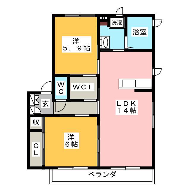 シャーメゾン西川手(2LDK/1階)の間取り写真