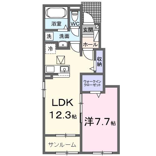 ラルース B(1LDK/1階)の間取り写真