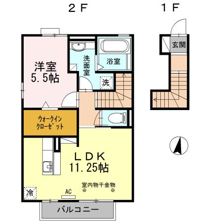ぺブルコート(1LDK/2階)の間取り写真
