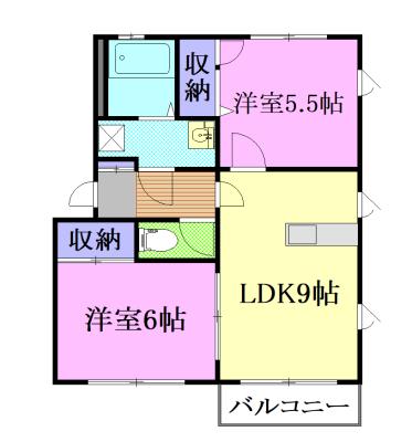 メゾンドール五代D(2LDK/2階)の間取り写真