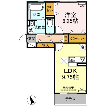 名鉄名古屋本線 一ツ木駅 徒歩8分 3階建 築8年(1LDK/1階)の間取り写真