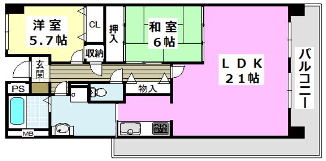 KDXレジデンス茨木II(2LDK/4階)の間取り写真