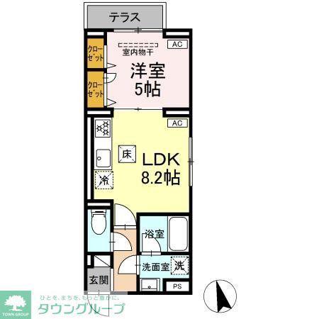 セレスティア羽沢A棟(1LDK/1階)の間取り写真