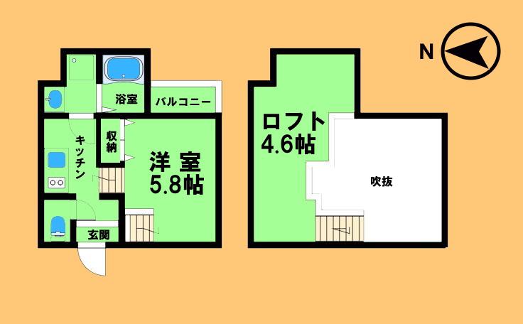 CREO庄内通六番館(1K/2階)の間取り写真